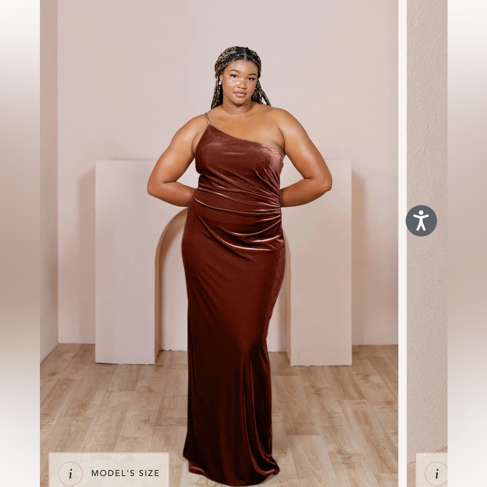 Revelry dress in color terracotta. Velvet material. Size 6. Style is “Jade”